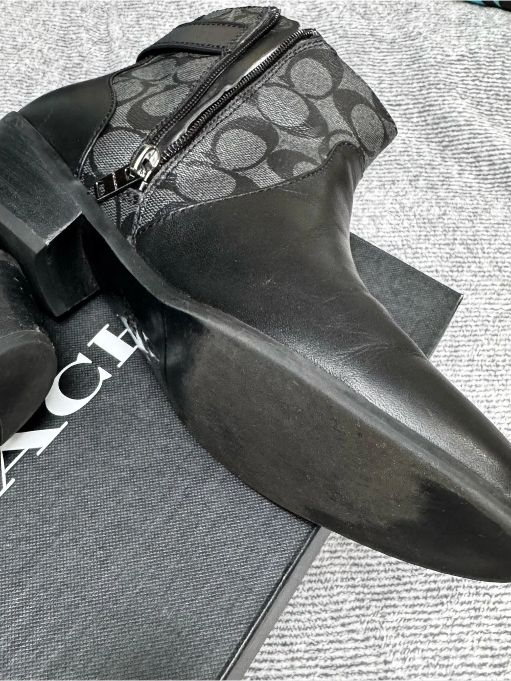 Coach Deni Signature Monogram zip closure Black Leather Booties